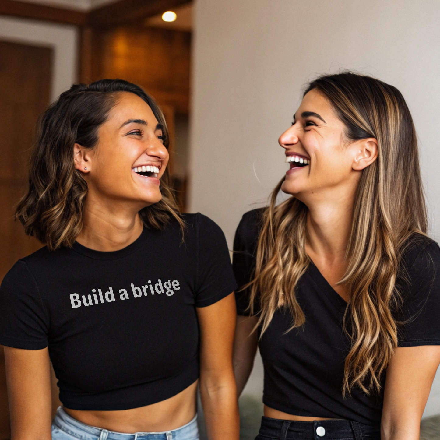 Build a bridge - White text - Womens Crop Tee