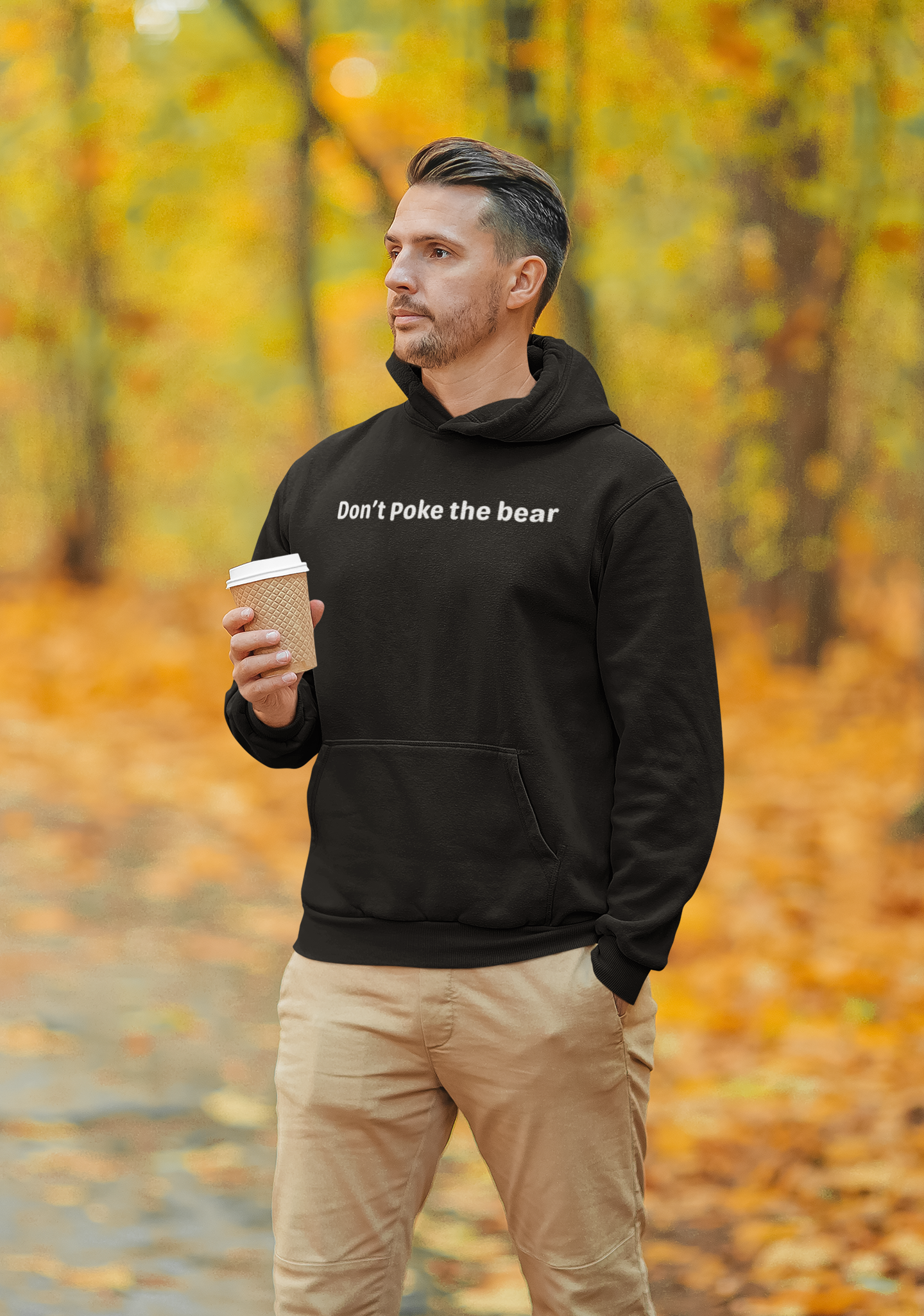 Don't Poke the Bear - White Text - Mens Hoodie