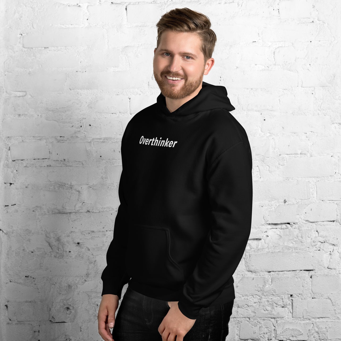 Overthinker - White Text - Mens Hoodie