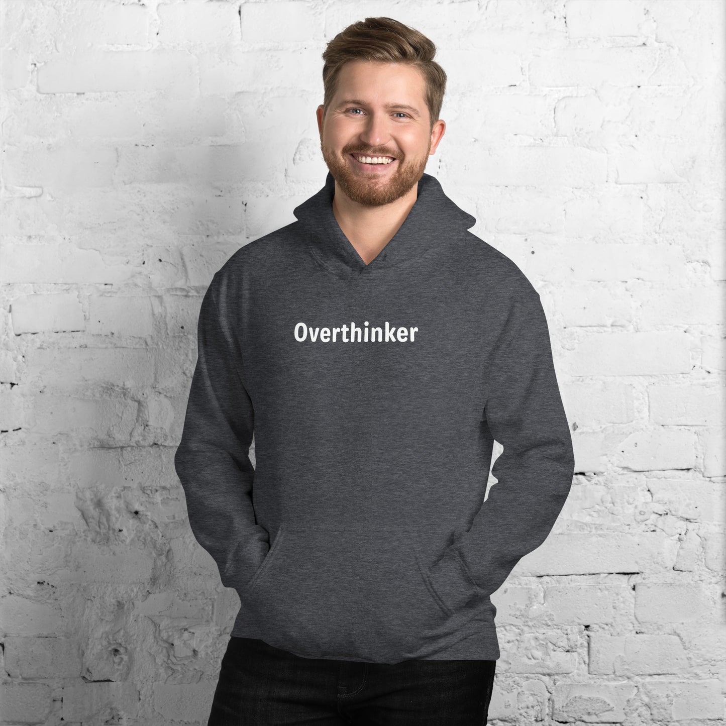 Overthinker - White Text - Mens Hoodie