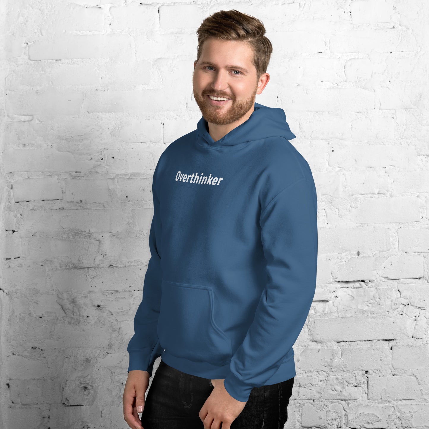 Overthinker - White Text - Mens Hoodie