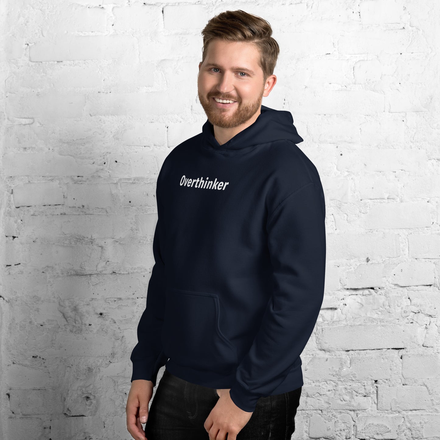 Overthinker - White Text - Mens Hoodie