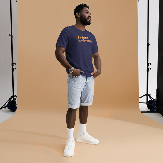 Product of a Perfect Family - Orange Text - Mens T-Shirt